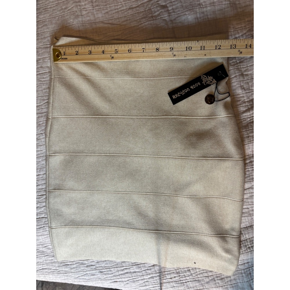 Rock Couture Cream Bandage Mini Skirt Ribbed Knit Bodycon Size Large 83703